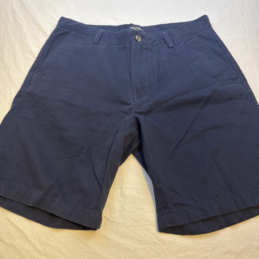 Nautica Shorts Mens 34 NAVY Chino 100% Cotton Flat Front BR1100 34
